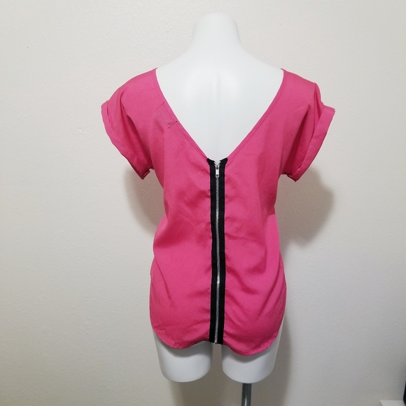 Hot Tempered Tops - Hot Pink/Fushia black Zipper Top